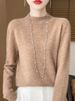 Women's Elegant Basic Style Pullover 100% Merino Wool Knitwear Autumn Winter Warm Solid Casual Loose Exquisite Clothing Tops_voghion.com