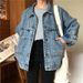 Giacca di jeans vintage da donna, cappotto casual oversize con collo alto, camicetta ampia a maniche lunghe, moda autunno inverno retrò chic_voghion.com