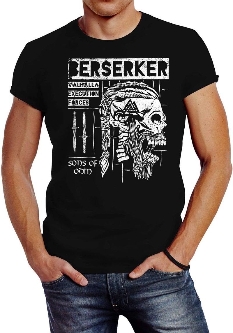 Valhalla Berserker Ragnar Lodbrok Sons of Odin Männer T-Shirt Schädel Moud Street Style_voghion.com