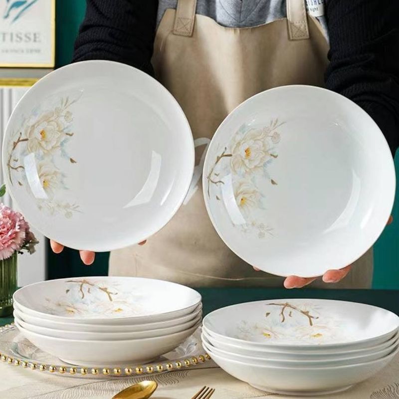 Household Ceramic Bowl Niche Set High Beauty Noodle Bowl Soup Bowl Tableware Anti Scalding Bowl Plate Combination_voghion.com