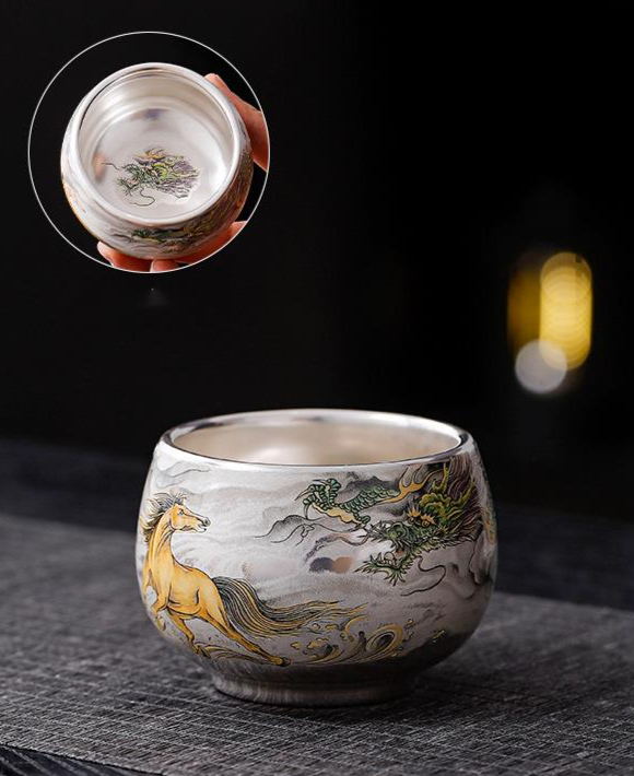 Ceramica creativa placcata in argento fatta a mano, tendenza nazionale, mille miglia di fiumi e montagne, argento puro, maestro singolo_voghion.com