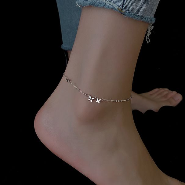 Cavigliera a farfalla in argento puro per donna, catena con anno zodiacale, semplice gioiello per i piedi, stile Ins, minimalista, nicchia sexy_voghion.com
