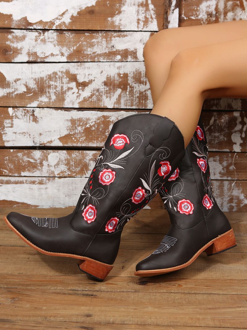 Women's shoes Large size mid-length knight boots women's autumn new independent station models low-heeled embroidery women's boots_voghion.com