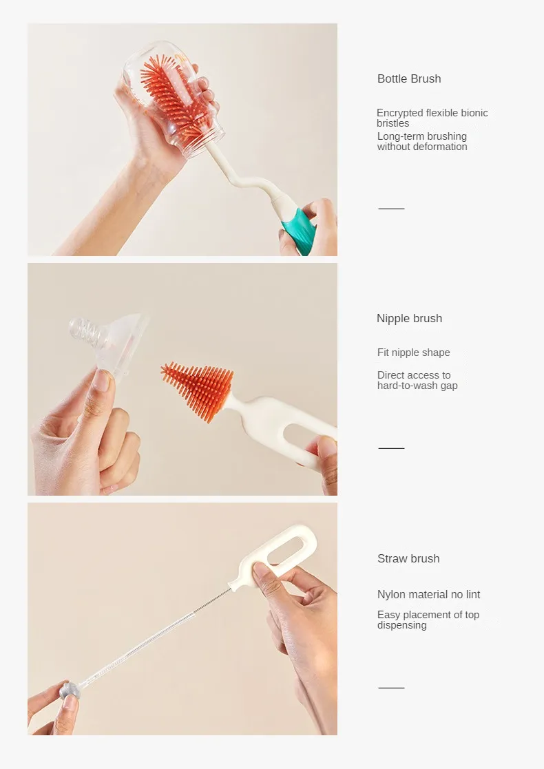 Lot de 1/2/3 brosses en silicone pour biberons, rotation à 360 degrés, brosse de nettoyage pour biberons, tétines, compte-gouttes, articles pour bébé_voghion.com