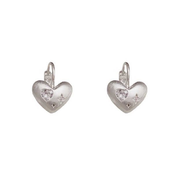 Orecchini versatili, dolci e alla moda, in stile coreano, semplici, in metallo argentato spazzolato, con design a forma di cuore._voghion.com