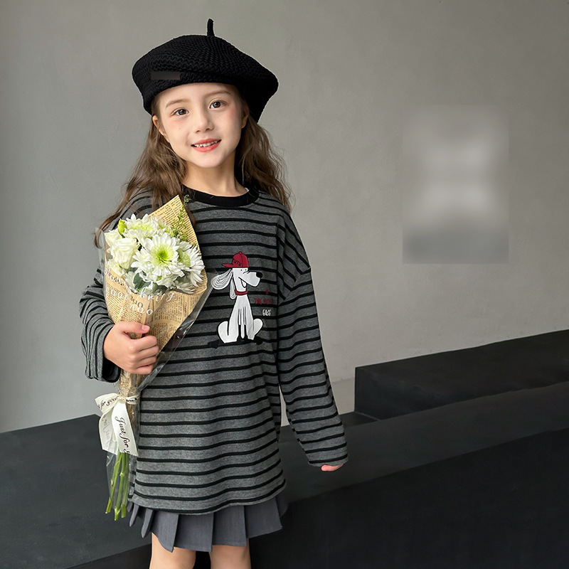 Kids Clothing Elephant Girls Long Sleeve T Shirt Spring Casual Parent Child Wear Striped Cartoon Loose Top_voghion.com