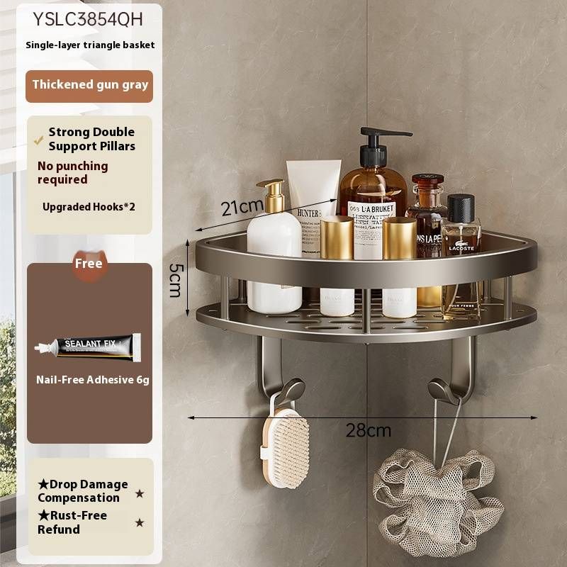 Mensola portaoggetti per bagno senza forature, mensola triangolare per bagno, mensola portaoggetti per lavabo e WC ad angolo, montata a parete_voghion.com