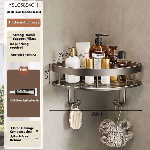 Mensola portaoggetti per bagno senza forature, mensola triangolare per bagno, mensola portaoggetti per lavabo e WC ad angolo, montata a parete_voghion.com