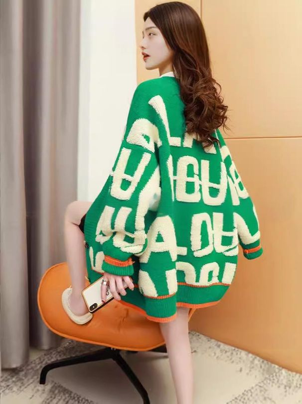 Damen-Strickpullover mit langen Ärmeln und Rundhalsausschnitt – Gemütlicher Oversize-Pullover mit Buchstabenstickerei, lässiges Tunika-Top für Herbst und Winter_voghion.com