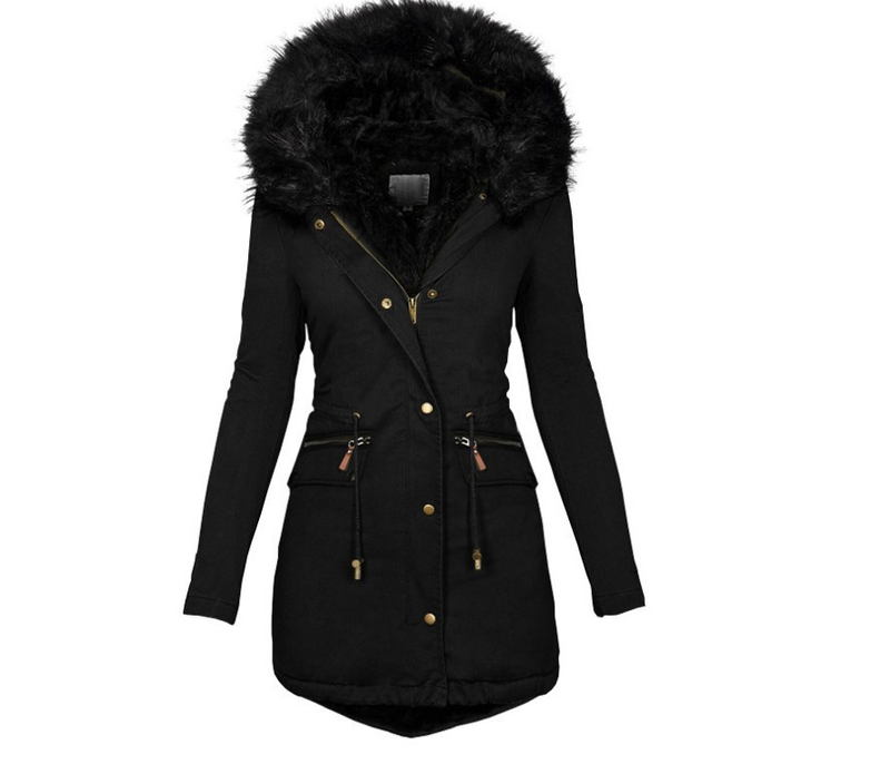Veste longue à capuche avec col en fourrure pour femme, vêtement d'hiver chaud en coton, nouveau style_voghion.com