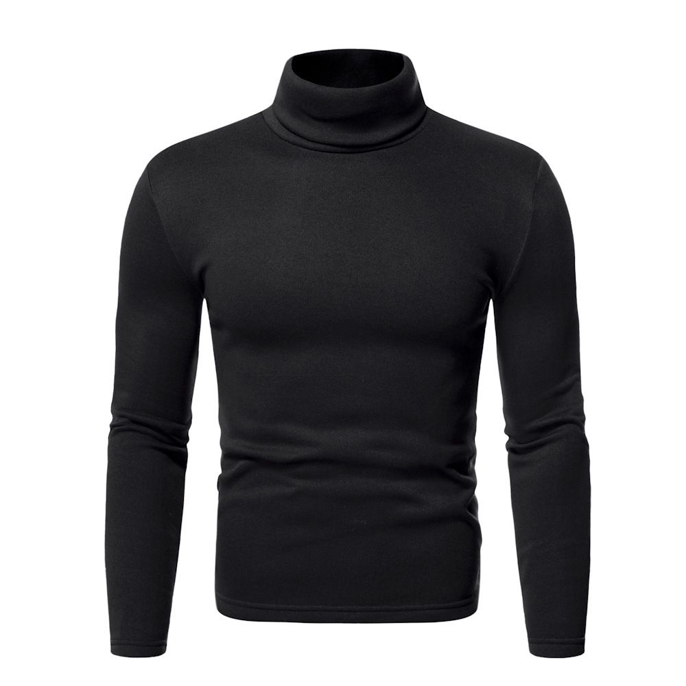 Abbigliamento maschile autunno e inverno più velluto collo alto manica lunga maglietta pullover caldo fondo camicia top_voghion.com