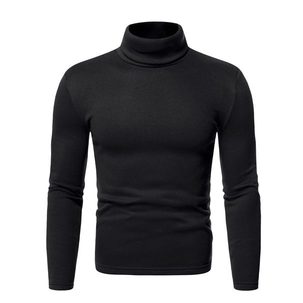 Abbigliamento maschile autunno e inverno più velluto collo alto manica lunga maglietta pullover caldo fondo camicia top_voghion.com