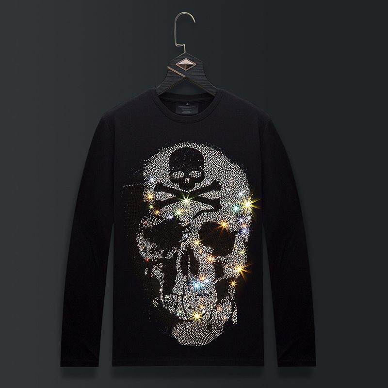 Herrenbekleidung Herren Langarm-T-Shirt Modal mit T-Shirt Modemarke große Größe Herren Unterwolle Eisenbohrer Totenkopf_voghion.com