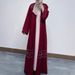 Elegant Dubai Pearl-Embellished Abaya – Long Sleeve Open Front Robe Dress (Black/Burgundy, S-XXL)_voghion.com