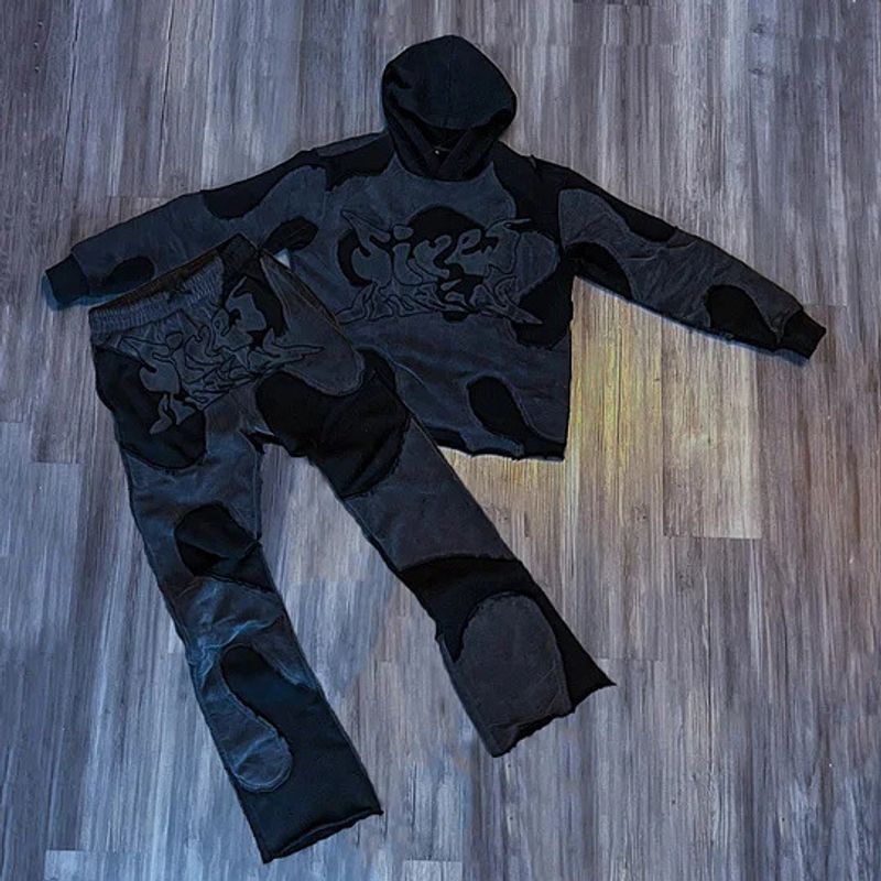 Maglione con cappuccio patchwork hip hop street da uomo Y2k personalità gotico Harajuku maglione largo_voghion.com