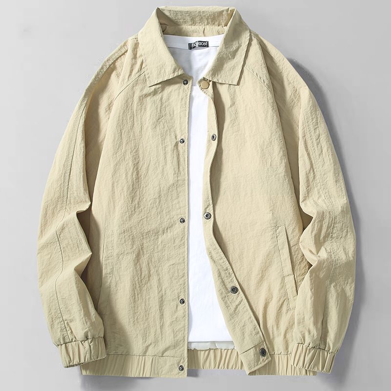 Men'sStyle Lapel Work Jacket - Lightweight Breathable Casual Windbreaker For Spring & Autumn (Black, Khaki)_voghion.com