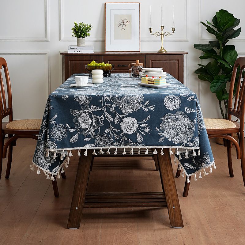 Vintage Floral Tablecloth – Luxe Polyester Rectangular Table Cover For Dining, Coffee, Tea Party – 150x100cm To 150x300cm – Warm Brown & Navy Blue​_voghion.com
