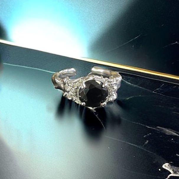 Franse zoete windboog Saturnus open vrouwelijk donker zirkoon druppel geglazuurde planeet getijden koele wijsvinger ring_voghion.com