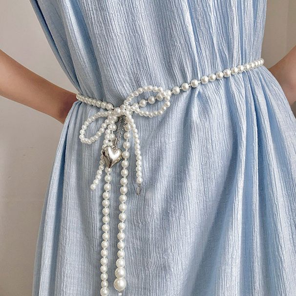 Chaîne de taille en perles cœur pour femme, ceinture polyvalente à nœud papillon, accessoire de robe de niche perlé, tendance Ins_voghion.com