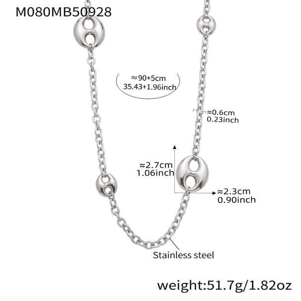 Square Sugar Ins Niche Design Exquisite Long Sweater Chain Stainless Steel Pig Nose Shaped Necklace_voghion.com