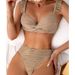 Women's Clothing New Solid Color Flying Edge Gathered Beach Bikini High Waist Triangle Hot Spring Split Swimsuit Ladies_voghion.com