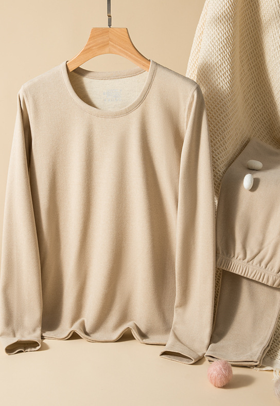 Completo termico autunnale e invernale per uomo e donna, in lana e seta, con doppia faccia spazzolata, foderato in pile_voghion.com