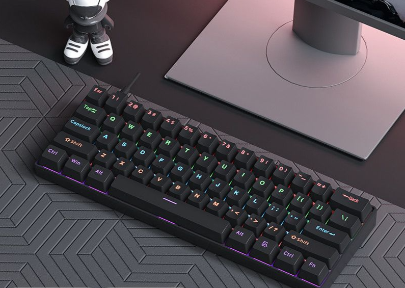 Ruiyi F61 Mini tastiera portatile meccanica retroilluminata cablata per computer da gioco per ufficio, periferica, luce mista, interruttore rosso tè_voghion.com