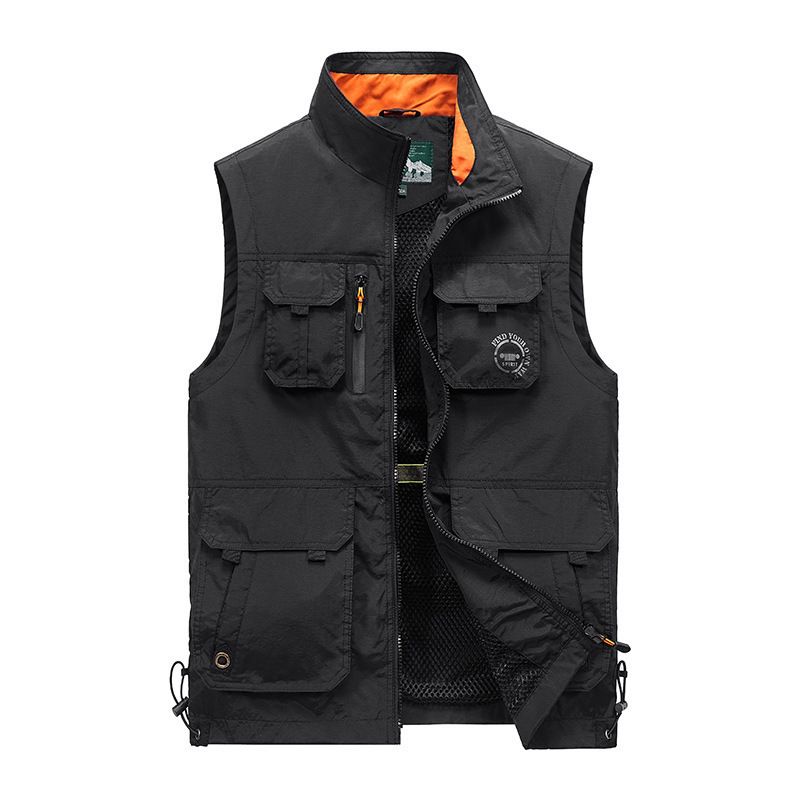 Gilet leggero in rete da uomo con tasche multiple, giacca casual ampia primaverile-autunnale, gilet traspirante con cappuccio e cerniera frontale aperta per esterni_voghion.com