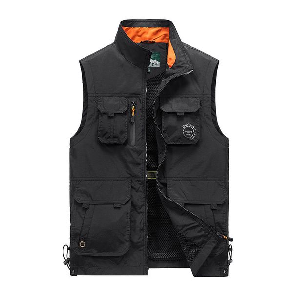 Gilet leggero in rete da uomo con tasche multiple, giacca casual ampia primaverile-autunnale, gilet traspirante con cappuccio e cerniera frontale aperta per esterni_voghion.com