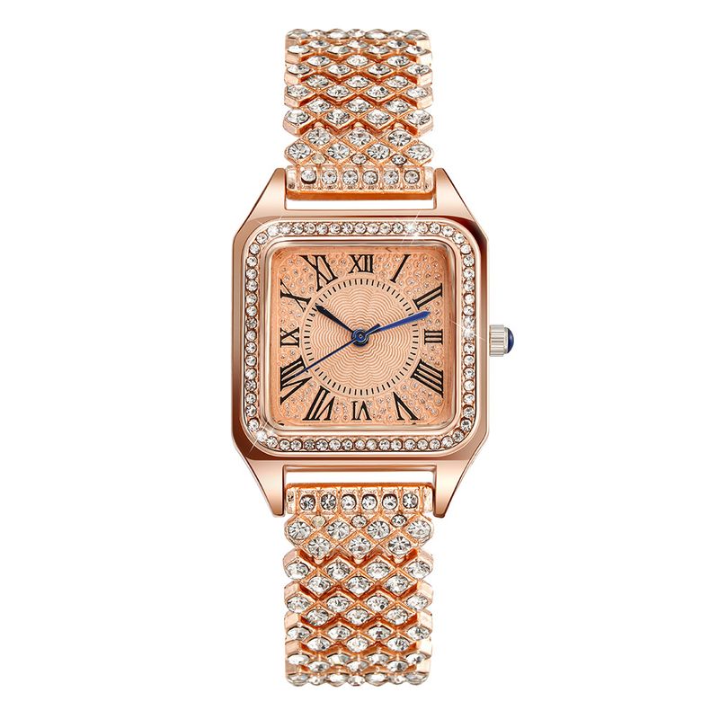 New High-end Fashion Full Steel Band Inlaid Diamond Women's With Roman Pattern And Rhinestone Bracelet Watch_voghion.com