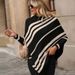 Gestreifter Cape-Pullover für Damen – Übergroßer Strickpullover mit Fledermausärmeln und halbem Rollkragen, Color-Blocking-Design (S-XL, Schwarz/Beige)_voghion.com
