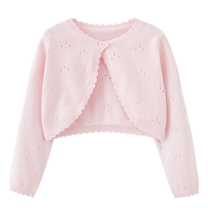 Atmungsaktive Strickjacke für Babys und Mädchen – Leichtes Langarm-Oberteil aus durchbrochener Baumwolle für Frühling und Sommer (Größe 5–13, Rosa/Weiß, Baumwolle, Sicherheitsklasse A)_voghion.com