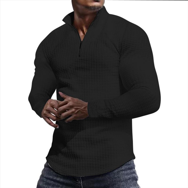 Abbigliamento maschile Primavera e autunno Felpa a quadri piccoli Felpa da uomo con collo alto e mezza cerniera Felpa a maniche lunghe Top da uomo_voghion.com