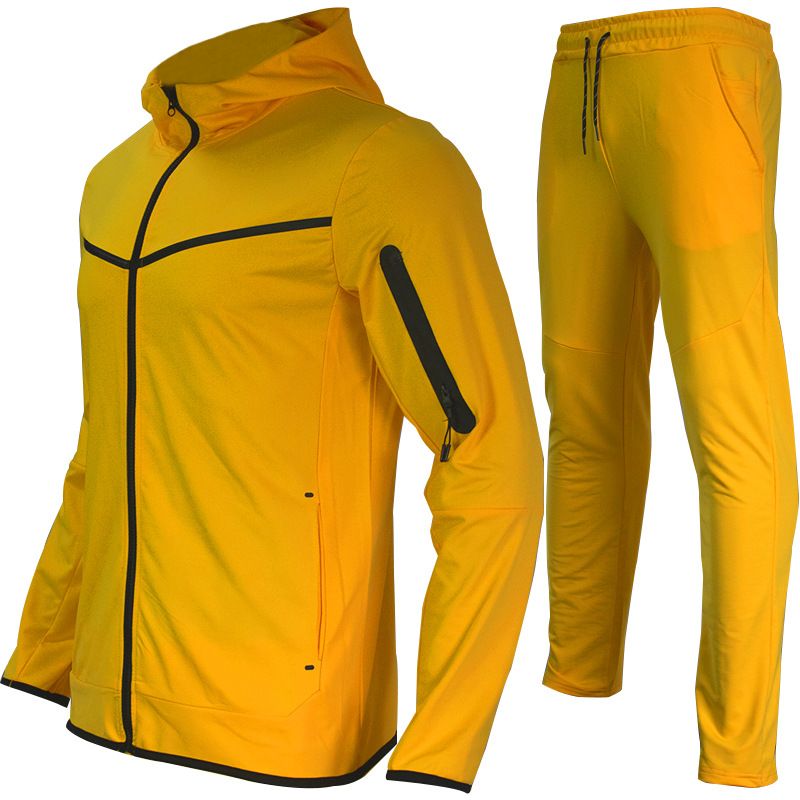 Ensemble de sport pour homme : veste de survêtement à capuche et pantalon de jogging, mélange de coton respirant, coupe confortable pour la salle de sport, la course à pied et les loisirs._voghion.com