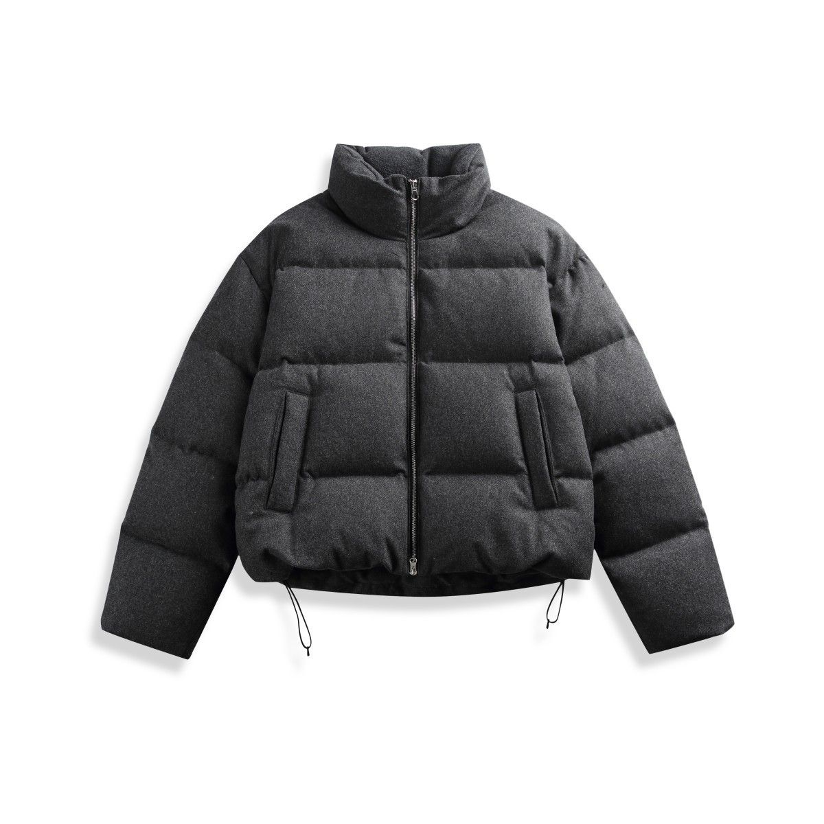 Pufferjacke mit Stehkragen, langer Daunenmantel mit gewebter Rautenstichstruktur für Damen_voghion.com