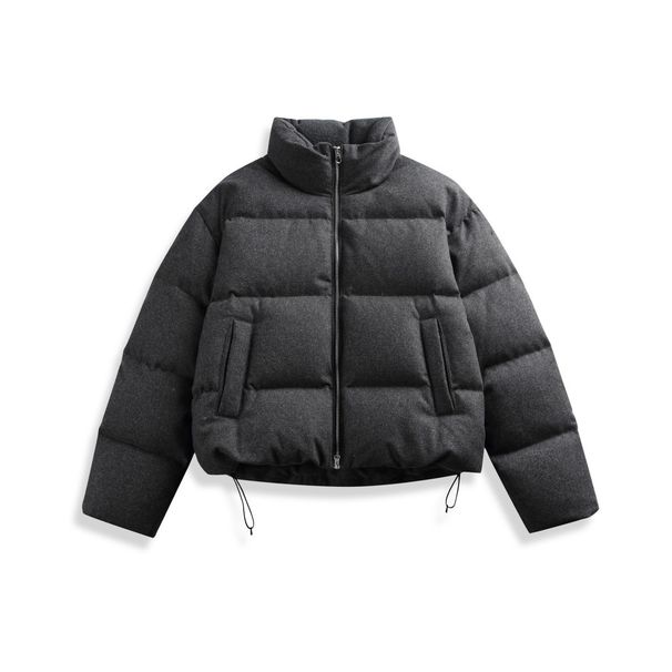 Pufferjacke mit Stehkragen, langer Daunenmantel mit gewebter Rautenstichstruktur für Damen_voghion.com