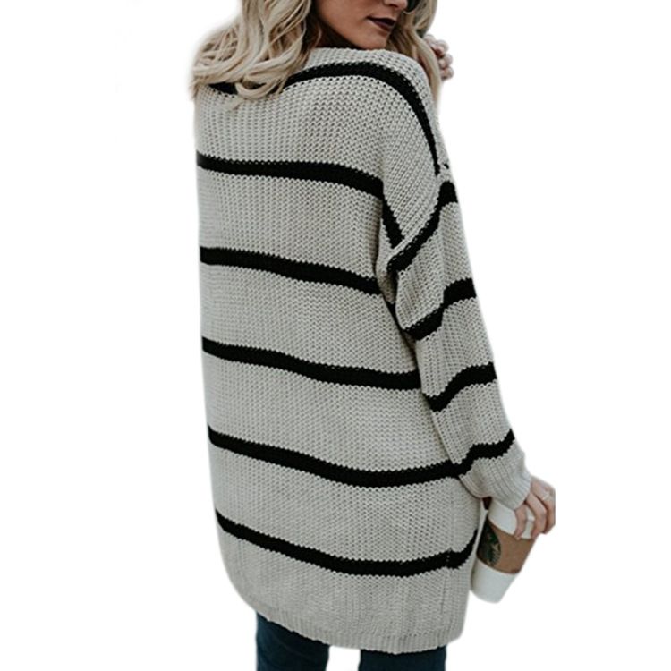 Pull rayé mi-long pour femme, vêtement ample, tricoté, cardigan_voghion.com