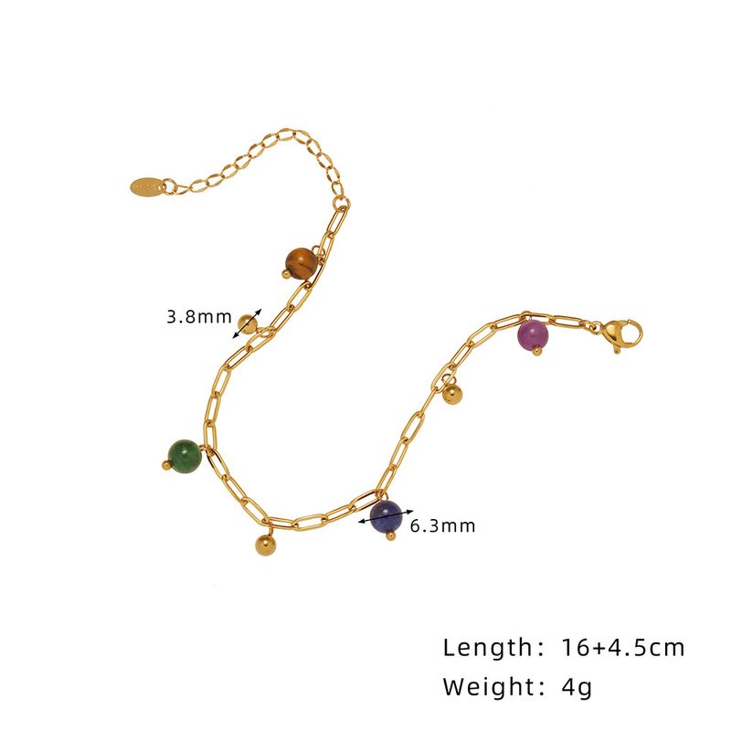 Bohemian Natürliche Lapis Lazuli Amethyst Fünf Elemente Bunte Gold Perle Armband Fußkettchen Titan Stahl Überzogen SL117_voghion.com