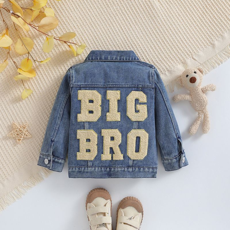 Boys' Denim Jacket With Letter Print - Soft Washed Cotton Blend Spring Coat (12M-5T) - A-Class Safety Certified, Casual & Comfortable_voghion.com