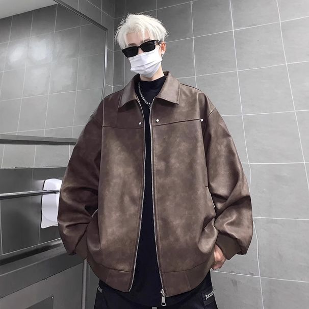 New leather jacket for men in autumn and winter, high-end and cool motorcycle jacket, retro vintage cotton jacket, winter_voghion.com