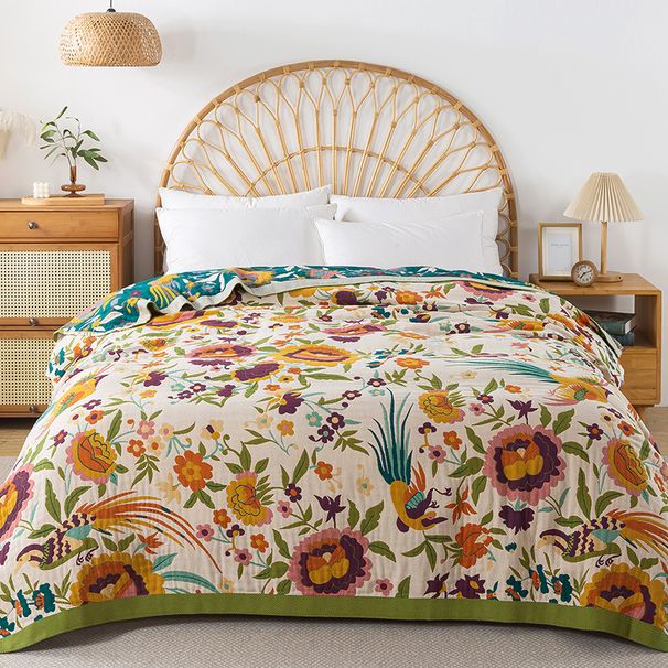 Blankets Four Layer Thick Pure Cotton Gauze Air Conditioning Blanket Lunch Break Soft Single Double Four Seasons Available Bed Sheet_voghion.com