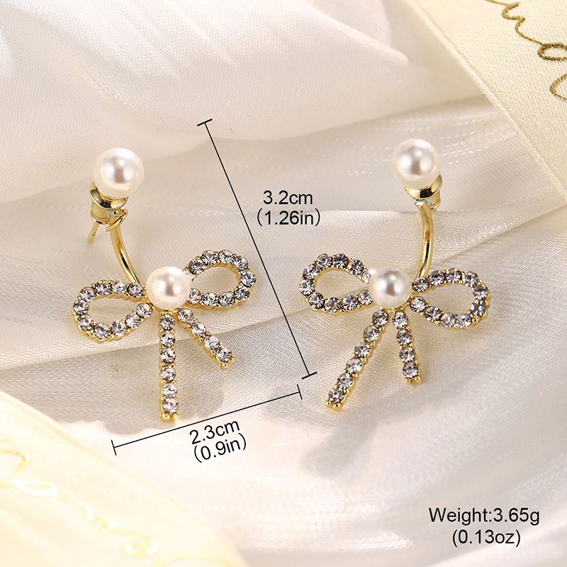 Bowknot Diamond Silver Needle Earrings Irregular Long Pearl Tassel Earrings Fashionable And Versatile New Jewelry_voghion.com