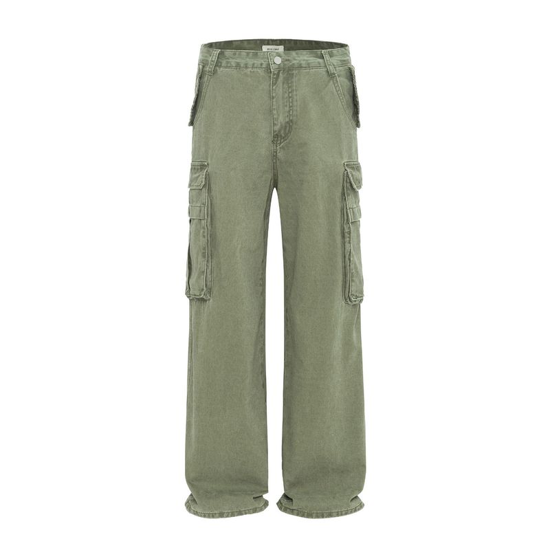 Herrenbekleidung Holzfällerhose Retro Multi Pocket Arbeitskleidung Lockere Gerade Freizeithose mit weitem Bein_voghion.com