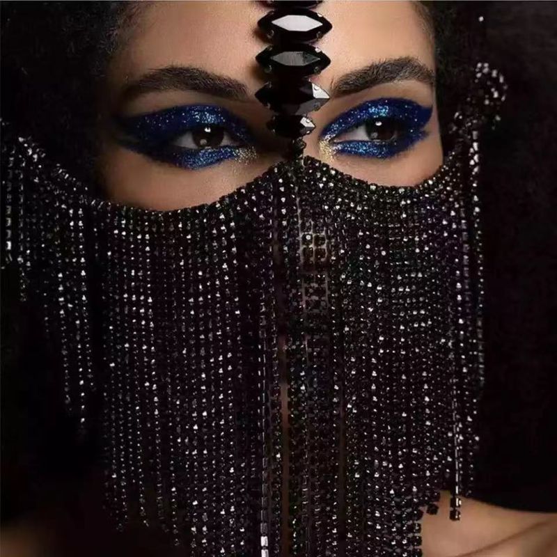 Masque élégant à franges en strass avec chaîne en cristal - Bijoux de visage élégants pour femmes et hommes_voghion.com