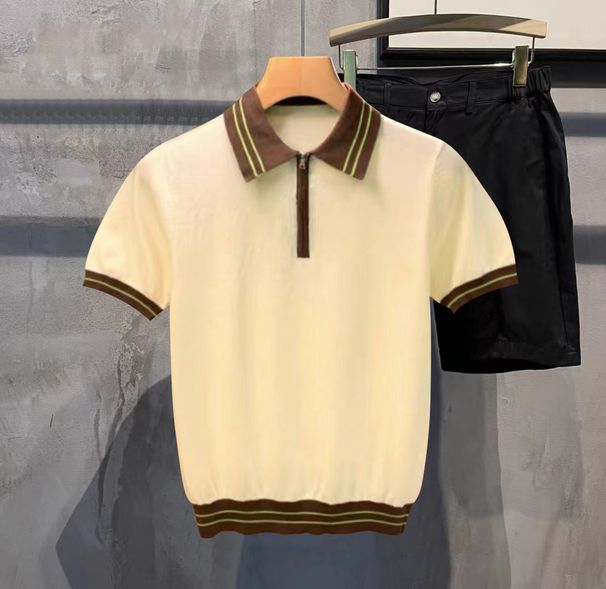 Férfi ruházat Divatos színes, színes cérnával kötött póló Férfi francia romantikus menő fluoreszkáló zöld férfi rövid póló_voghion.com