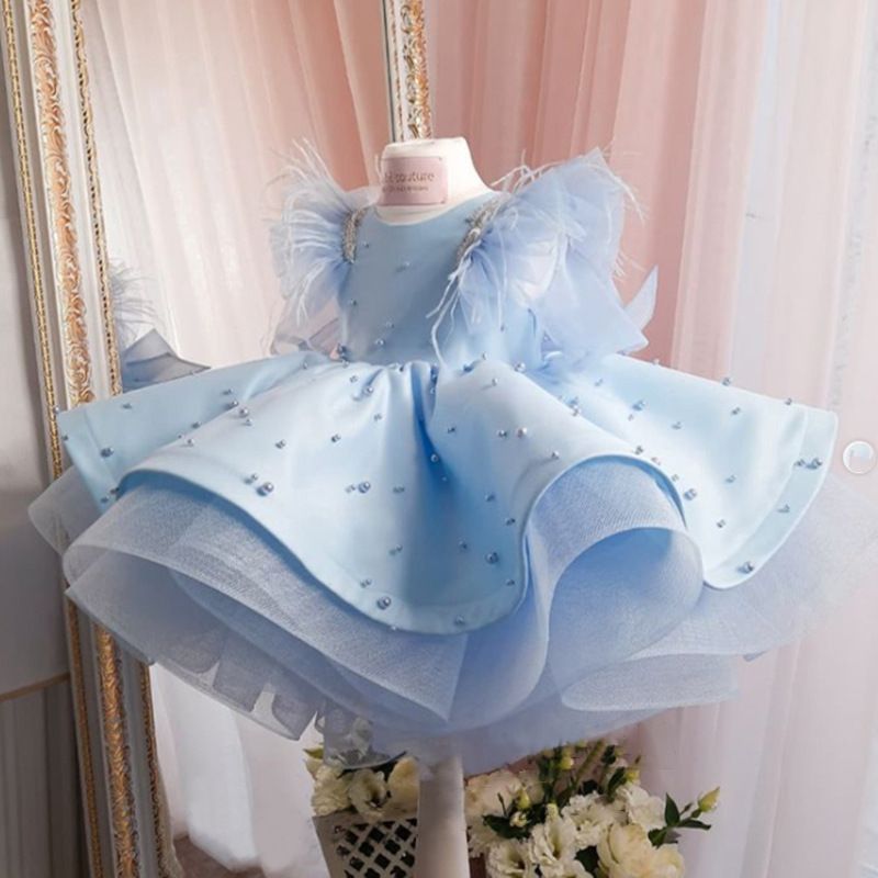 Jupe tutu bleue de style nouveau, jupe princesse pour fête d'anniversaire d'enfants, costume de performance de concours de piano, robe élégante de niche haut de gamme_voghion.com