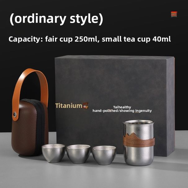 Set di infusori in titanio puro a doppio strato, nuovo set da tè portatile per esterni con separazione dell'acqua, una teiera e quattro tazze_voghion.com