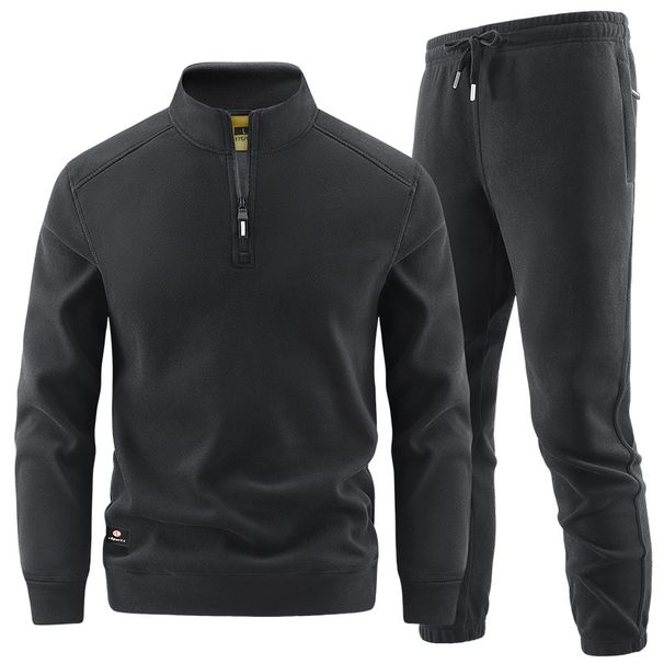 Men's Outdoor Sports Leisure Set - Long Sleeve Hoodie & Mid-Weight Half-Zip Fleece Jacket With Thermal Base Layer_voghion.com