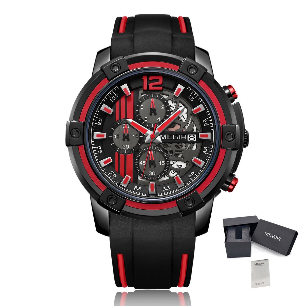 Chronograph Mens Sport Watches with Silicone Band Big Dial Military Quartz Watch Men Clock_voghion.com
