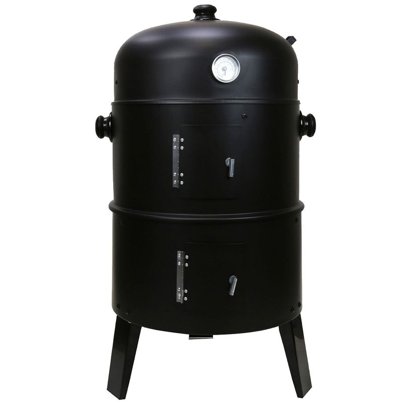 3 In 1 Black BBQ Charcoal Grill Barbecue Smoker Garden Outdoor Cooking Steel Pot_voghion.com